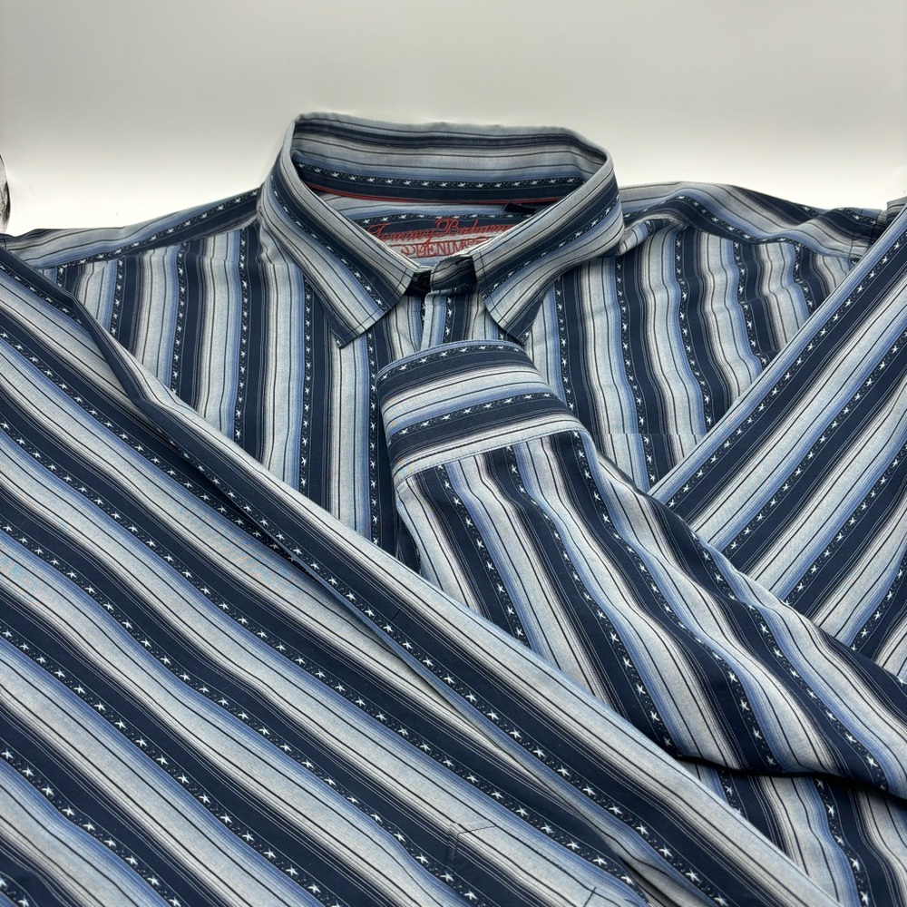 Tommy Bahama Denim Men's Large Button Up Long Sleeve Striped Shirt XXL 2XL